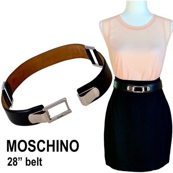 - Moschino black leather vintage statement belt w/silver buckle and side links - Picture 1 of 9